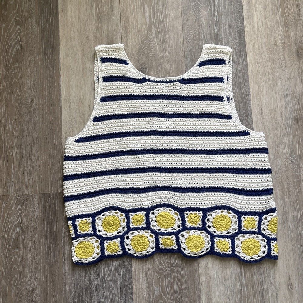 Maeve By Anthropologie Crochet Hem Sweater V Neck Tank Granny Square Boho XL - Picture 10 of 12